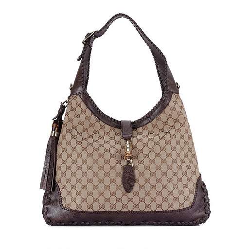 1:1 Gucci 218491 New Jackie Large Shoulder Bags-Coffee Diamante Fabric